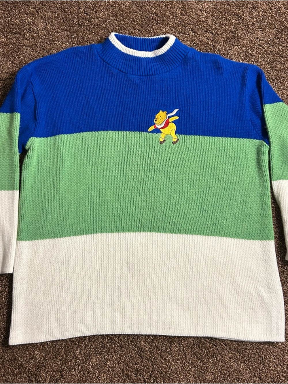 Vintage Pooh Winnie the Pooh Colorblock Knit Sweater Blue Green Men’s Medium